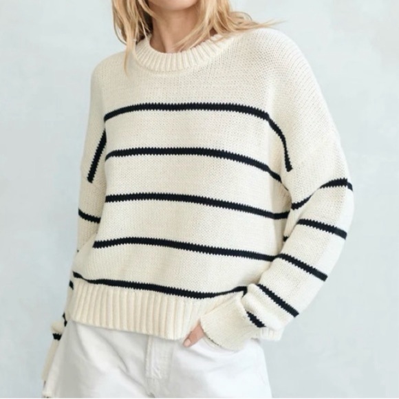 Jenni Kayne Cream and Black Striped Crewneck Sweater - Picture 8 of 15